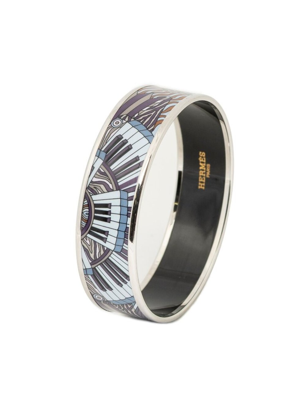 Hermes Enamel Bangle Lilac Silver Plated Bracelet